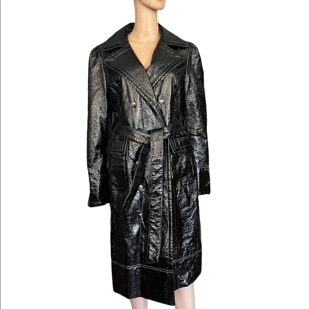 Laundry Trench Coat Women XL Outdoor Gothic Double Breasted Leather Collar Black